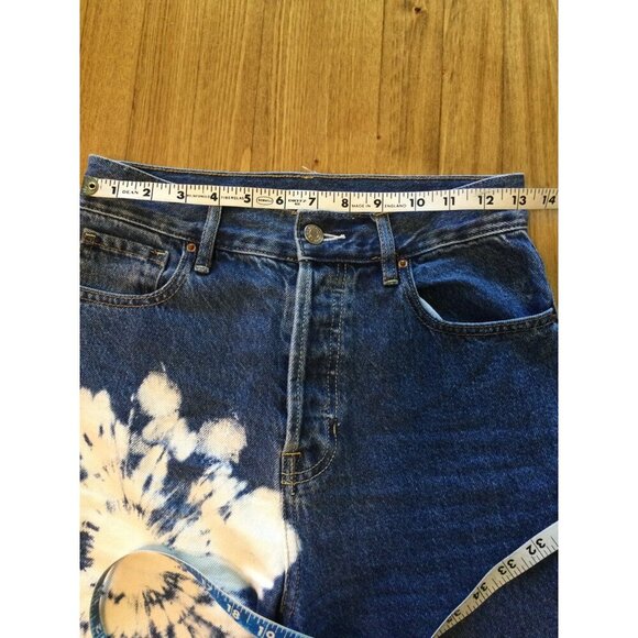 PacSun High Rise Straight Tie-Dye Jeans Womens 26 Distressed Hem Blue White - Picture 8 of 10